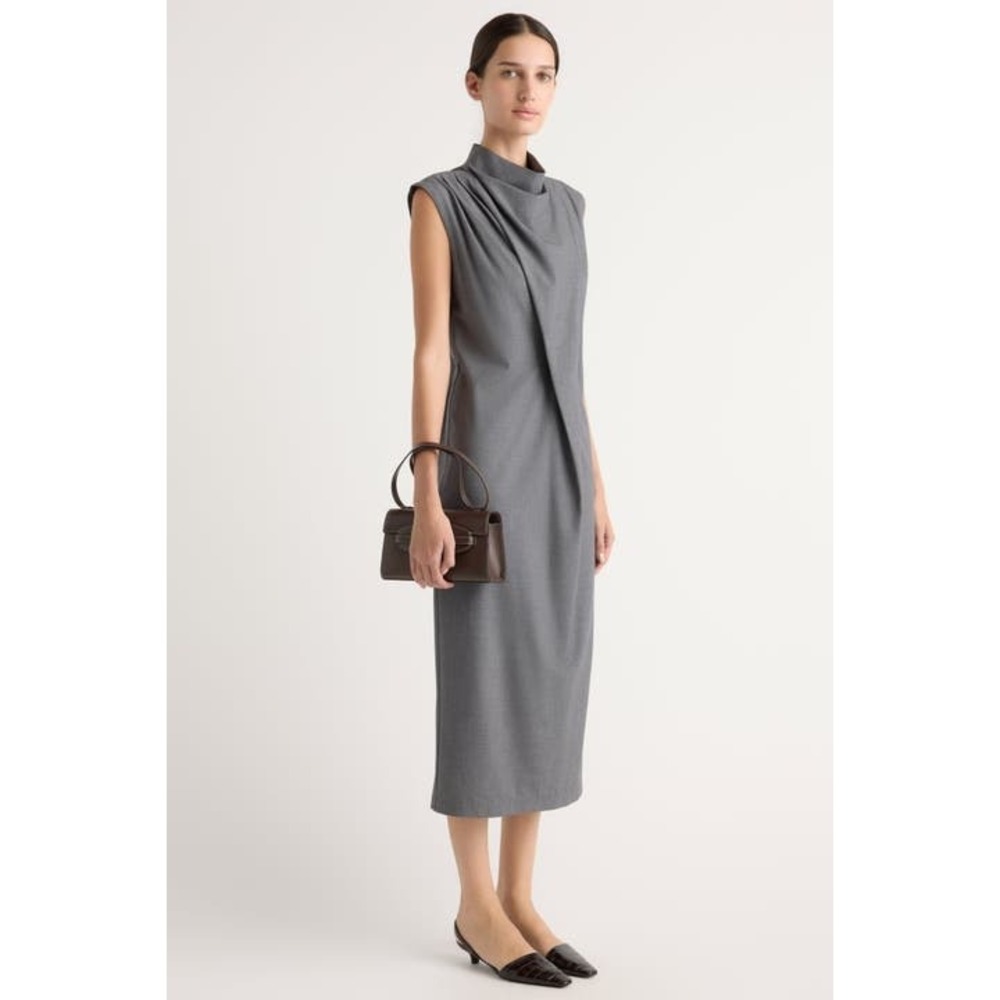 Modern Citizen Midi Dress Draped Cowl Neck Sleeveless Grey XS